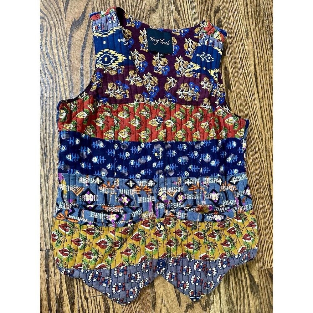 Young Threads Women's S/M Hippie Boho Patchwork Quilted Vest‎ 100% Cotton EUC